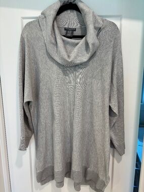 Chelsea & Theodore Heather Gray Cowl Neck Tunic Sweater Split Hem Size 2X